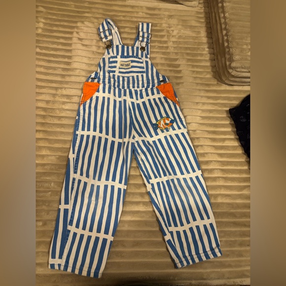 Mini Rodini Other - Vintage Okie-Dokie Kids Blue and Orange Striped Overalls w/ Fish - Made USA